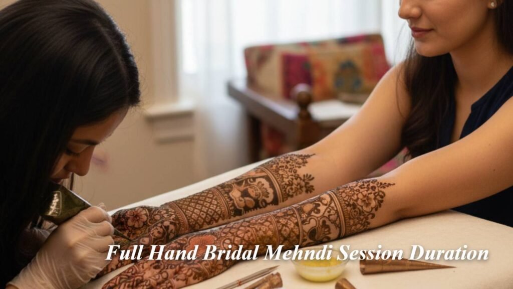 Current image: Full Hand Bridal Mehndi Session Duration