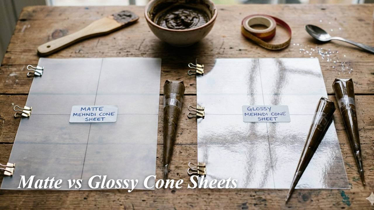 Matte vs Glossy Cone Sheets – Real Comparison for Professional Mehndi Artists