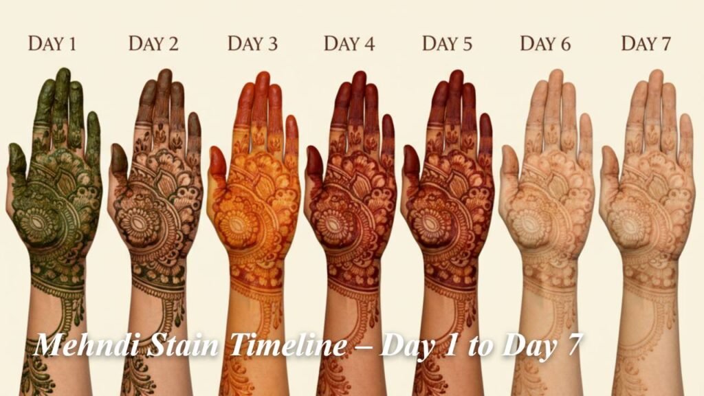 Current image: Mehndi Stain Timeline – Day 1 to Day 7